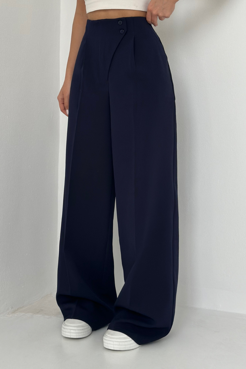 Pantaloni Donna Baggy Vita Alta Gamba Larga
