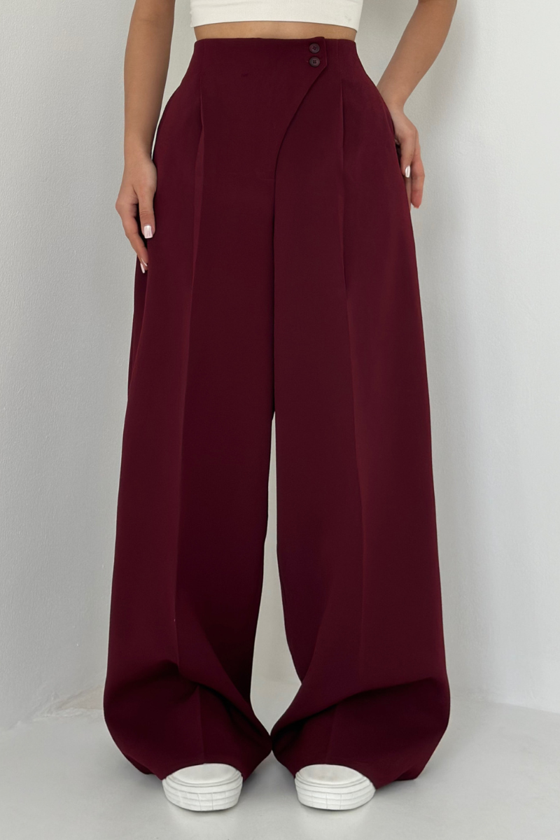Pantaloni Donna Baggy Vita Alta Gamba Larga