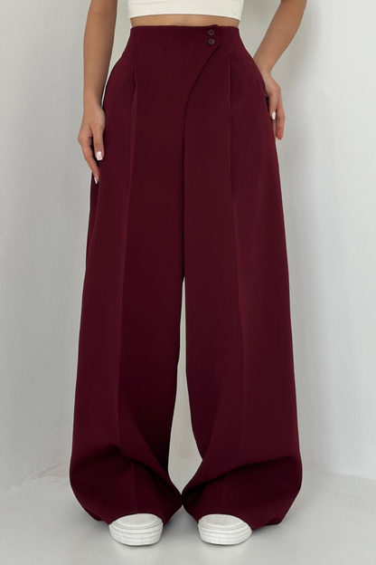 Pantaloni Donna Baggy Vita Alta Gamba Larga