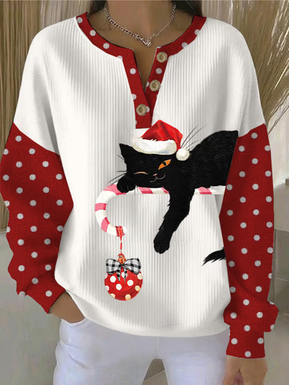 Maglione Donna in Lana con Motivo Gatto Invernale