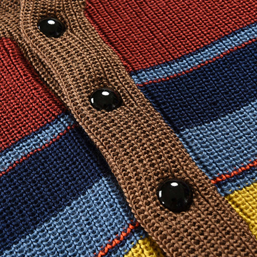 Cardigan Uomo a Righe in Maglia con Bottoni