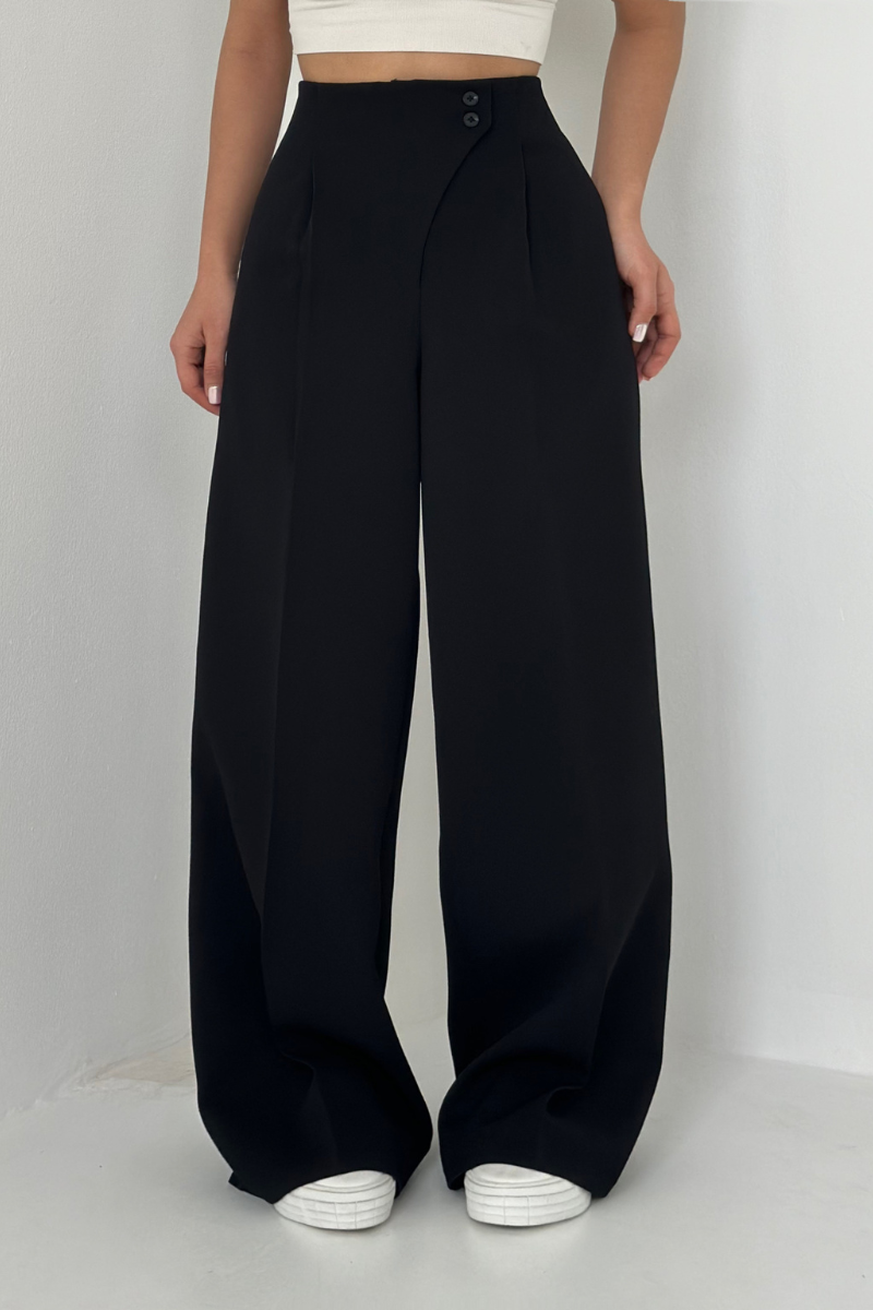 Pantaloni Donna Baggy Vita Alta Gamba Larga
