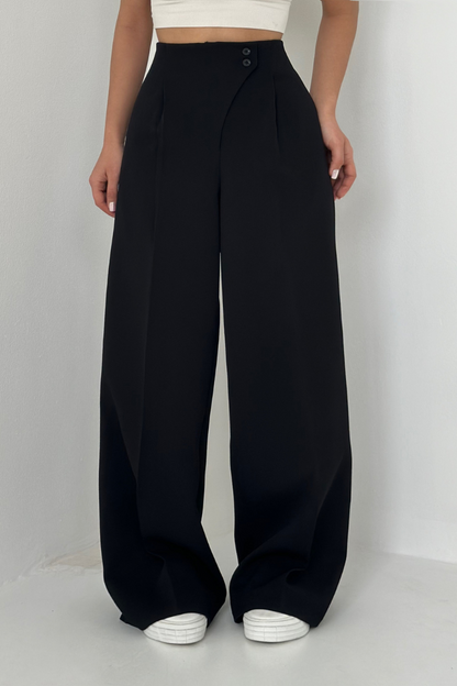 Pantaloni Donna Baggy Vita Alta Gamba Larga