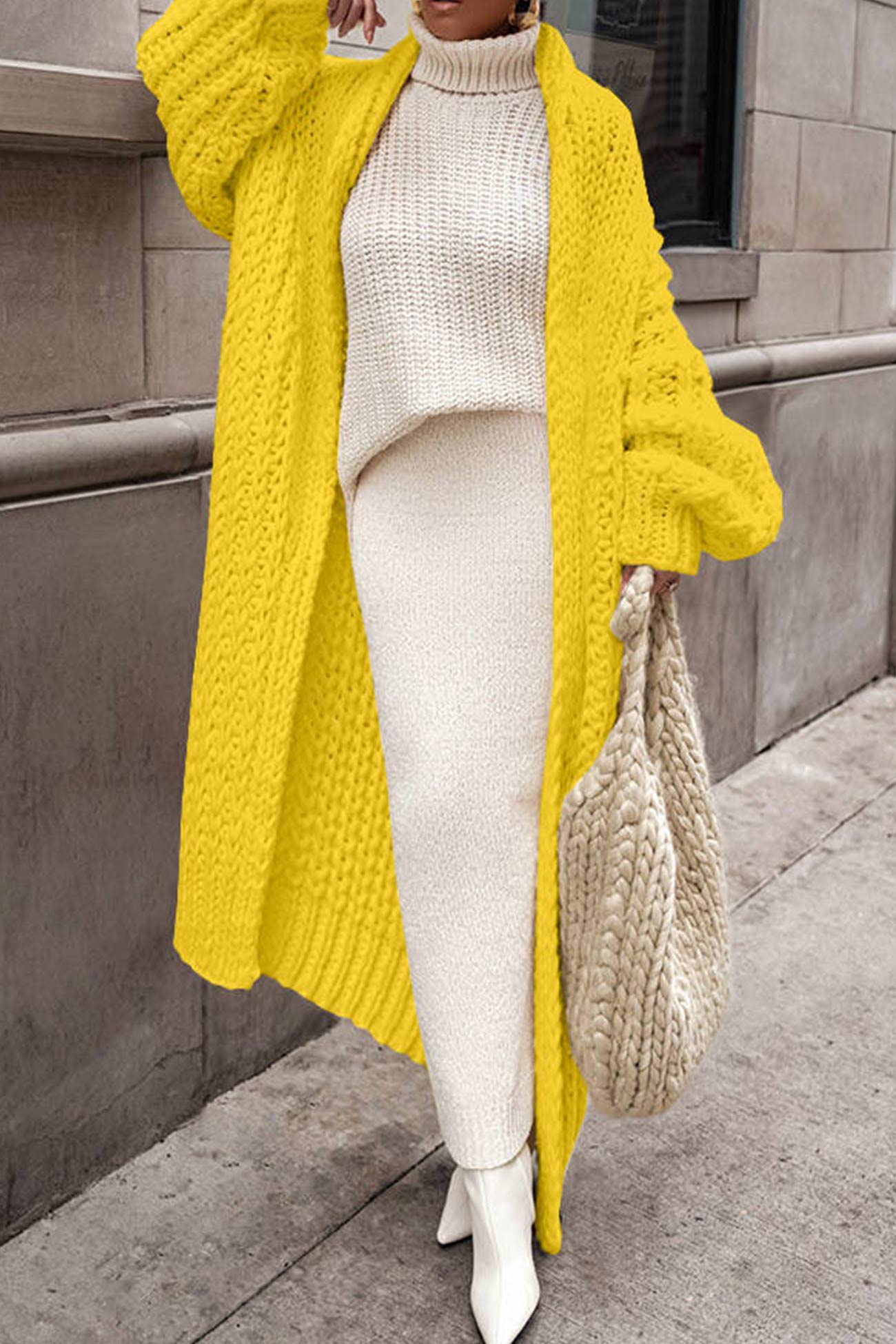 Cardigan Lungo Donna Maglia Calda Casual