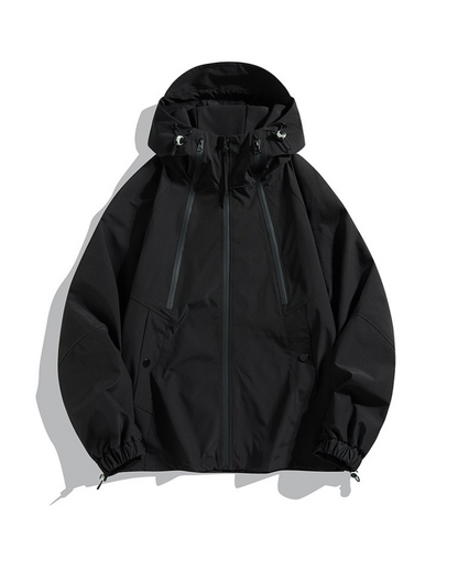 Giacca Unisex Impermeabile con Cappuccio Chiusura Frontale