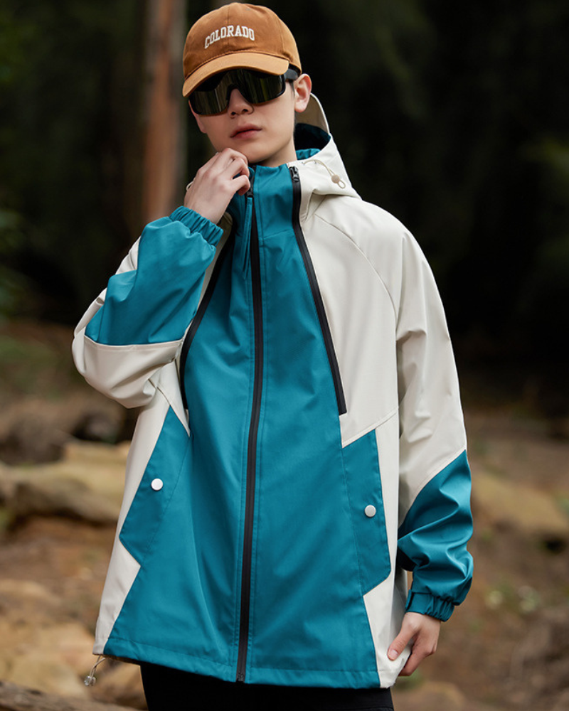 Giacca Unisex Impermeabile con Cappuccio Chiusura Frontale