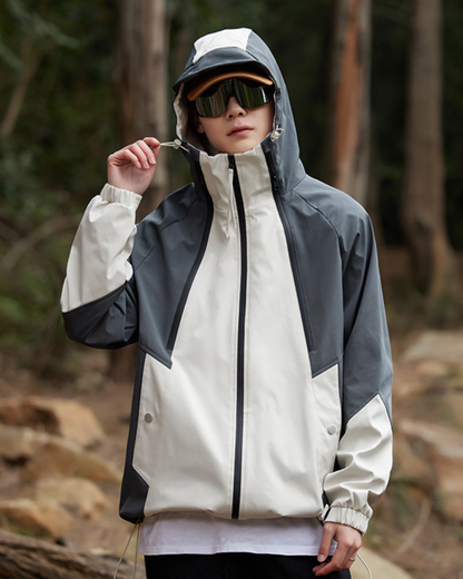 Giacca Unisex Impermeabile con Cappuccio Chiusura Frontale
