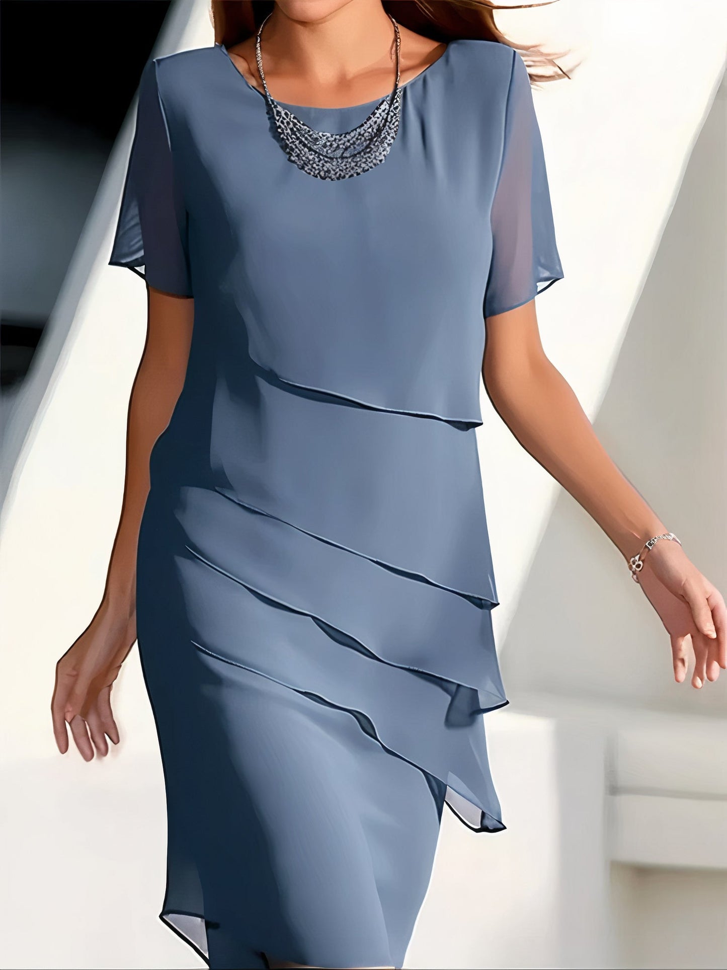 Abito Elegante Donna in Chiffon Plissettato