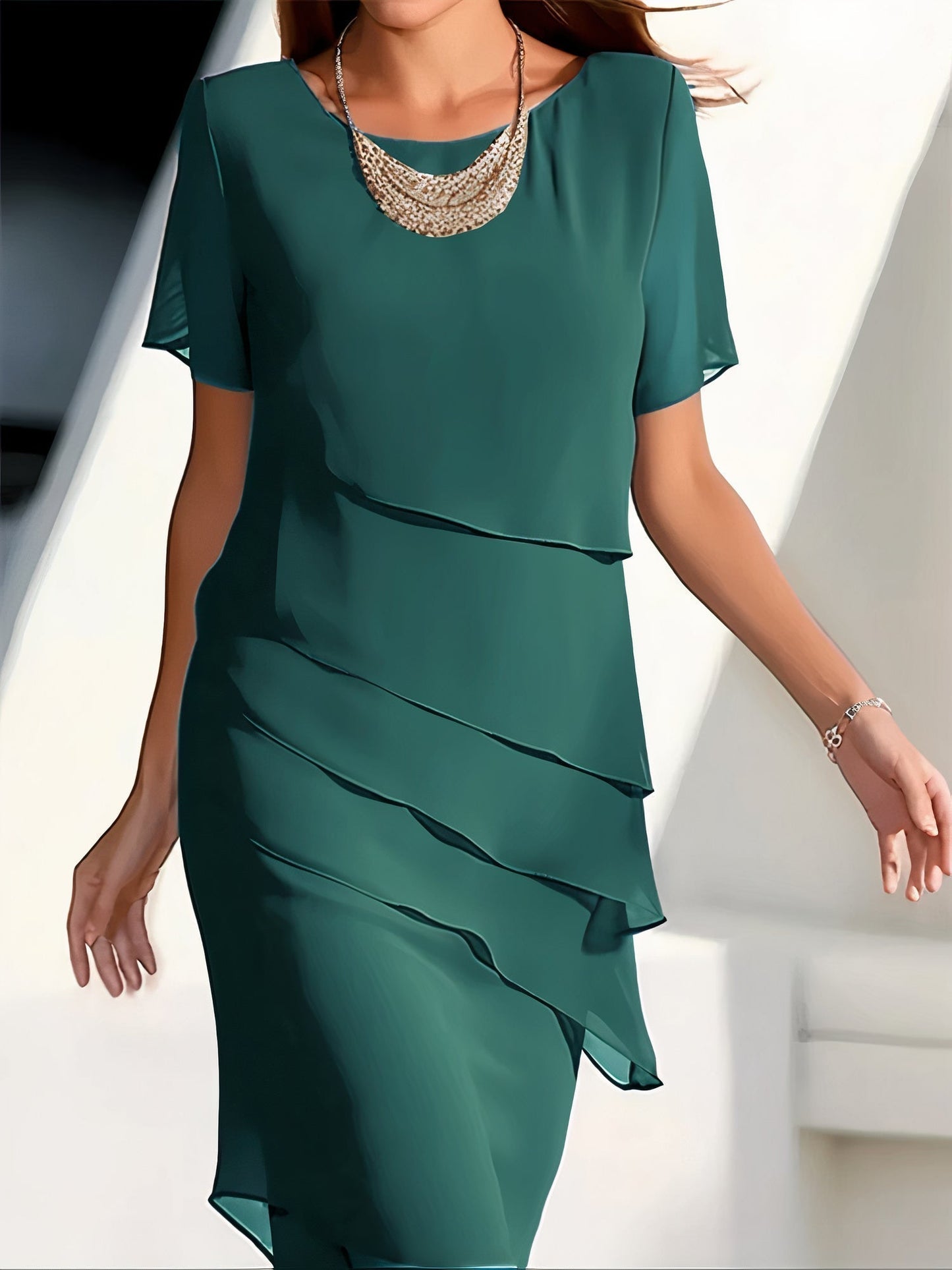 Abito Elegante Donna in Chiffon Plissettato