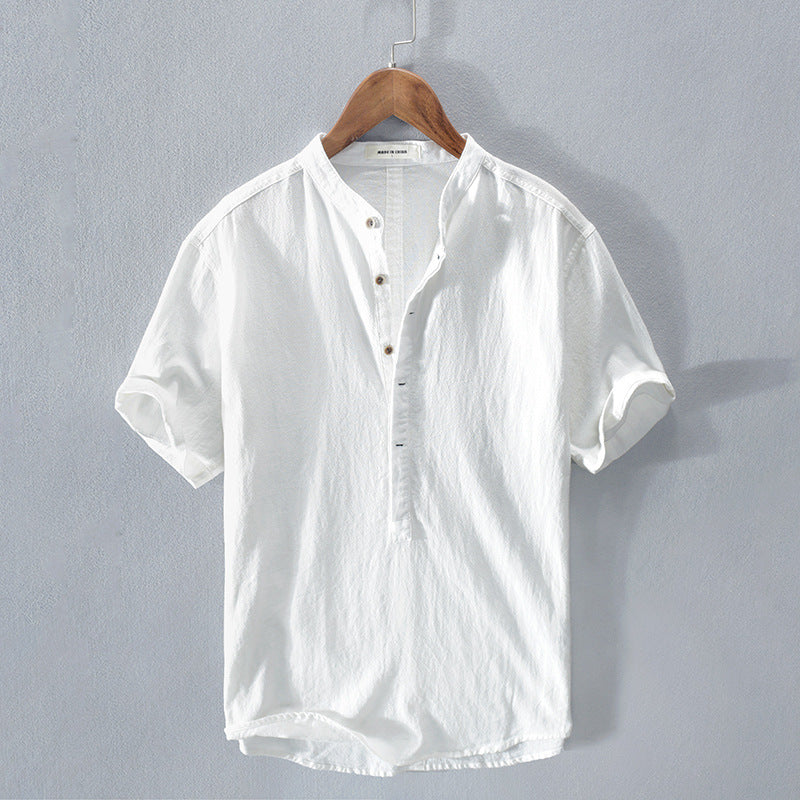 Camicia Uomo Lino Collo Coreano Manica Corta - Brentozzi