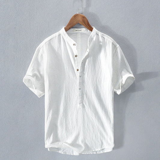 Camicia Uomo Lino Collo Coreano Manica Corta - Brentozzi