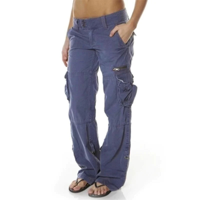 Pantaloni Cargo Donna con Tasche e Fascia Elastica Comfort