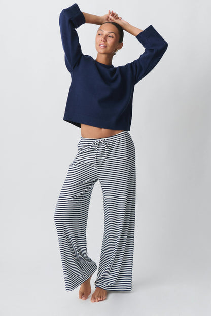 Panta | Pantaloni Coulisse Stampa Righe Orizzontali Blu