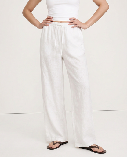 Paola | Donna Pantaloni Gamba Larga Lino Vita Elastica Coulisse 3