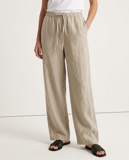Paola | Donna Pantaloni Gamba Larga Lino Vita Elastica Coulisse 7
