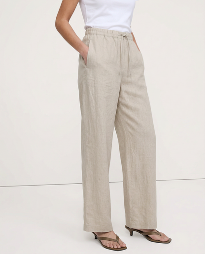 Paola | Donna Pantaloni Gamba Larga Lino Vita Elastica Coulisse 9