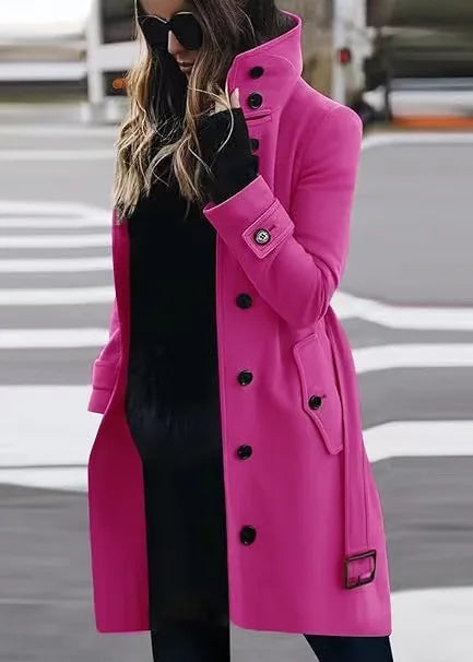 Trenchcoat Donna Impermeabile Cintura in Vita Lunghezza Lunga