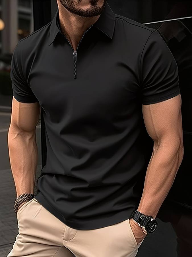 Polo Uomo Cotone Colletto Risvolto Manica Corta con Zip - Brentozzi