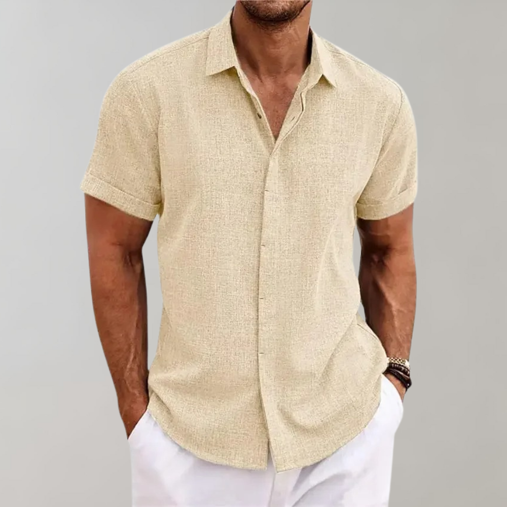 Polohemd mit Knopfleiste | Leicht | Umgeschlagener Kragen | Kurzarmhemd | Herrenbekleidung-Beige-S-Chaps Herrenmode