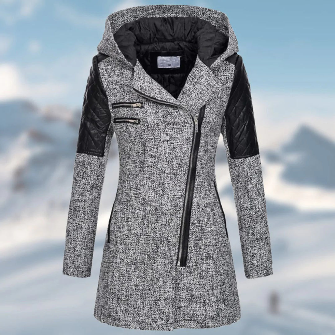 Giacca Donna con Zip Asimmetrica e Cappuccio