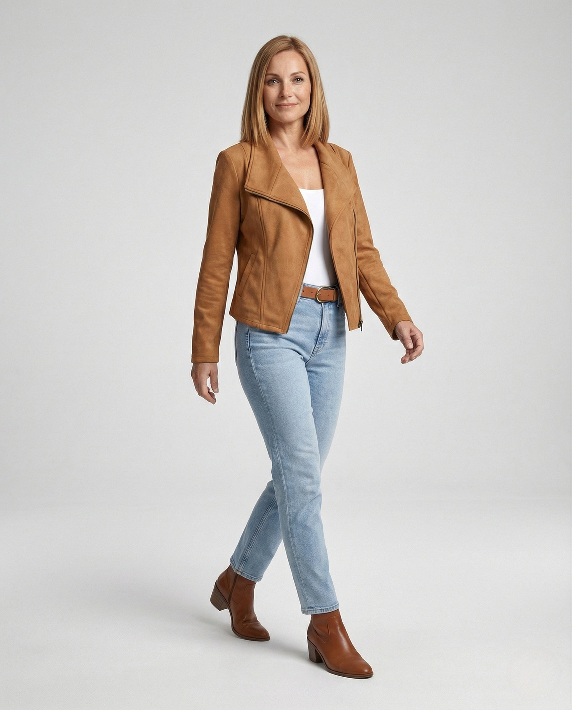 Giacca Biker Donna in Pelle Effetto Camoscio Slim - Brentozzi