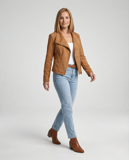Giacca Biker Donna in Pelle Effetto Camoscio Slim - Brentozzi