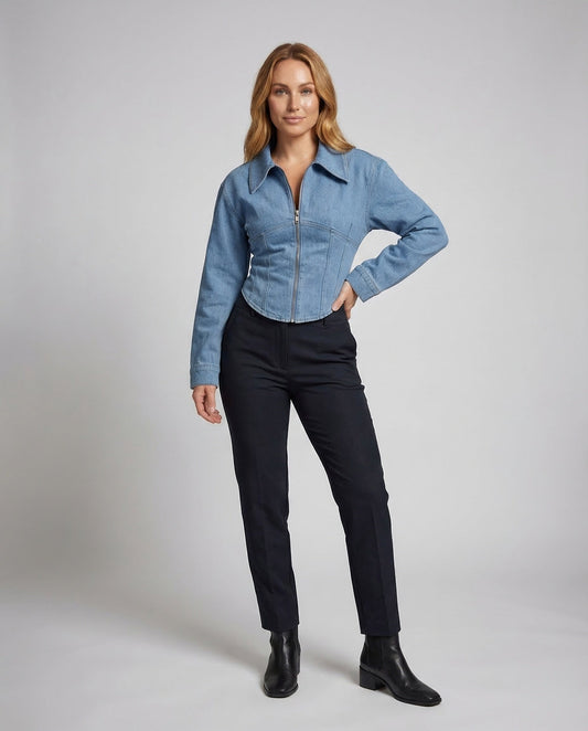 Giacca Jeans Donna Slim Fit con Zip - Brentozzi