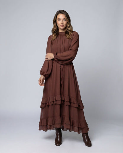 Abito Lungo Donna Elegante con Volant - Brentozzi