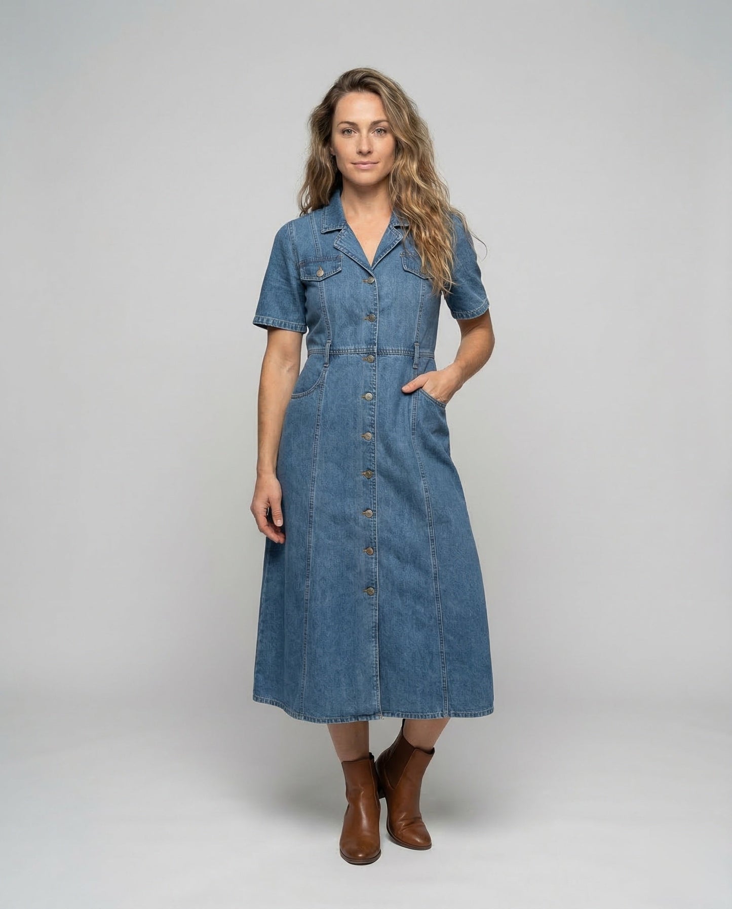 Abito Midi Donna in Denim Casual - Brentozzi