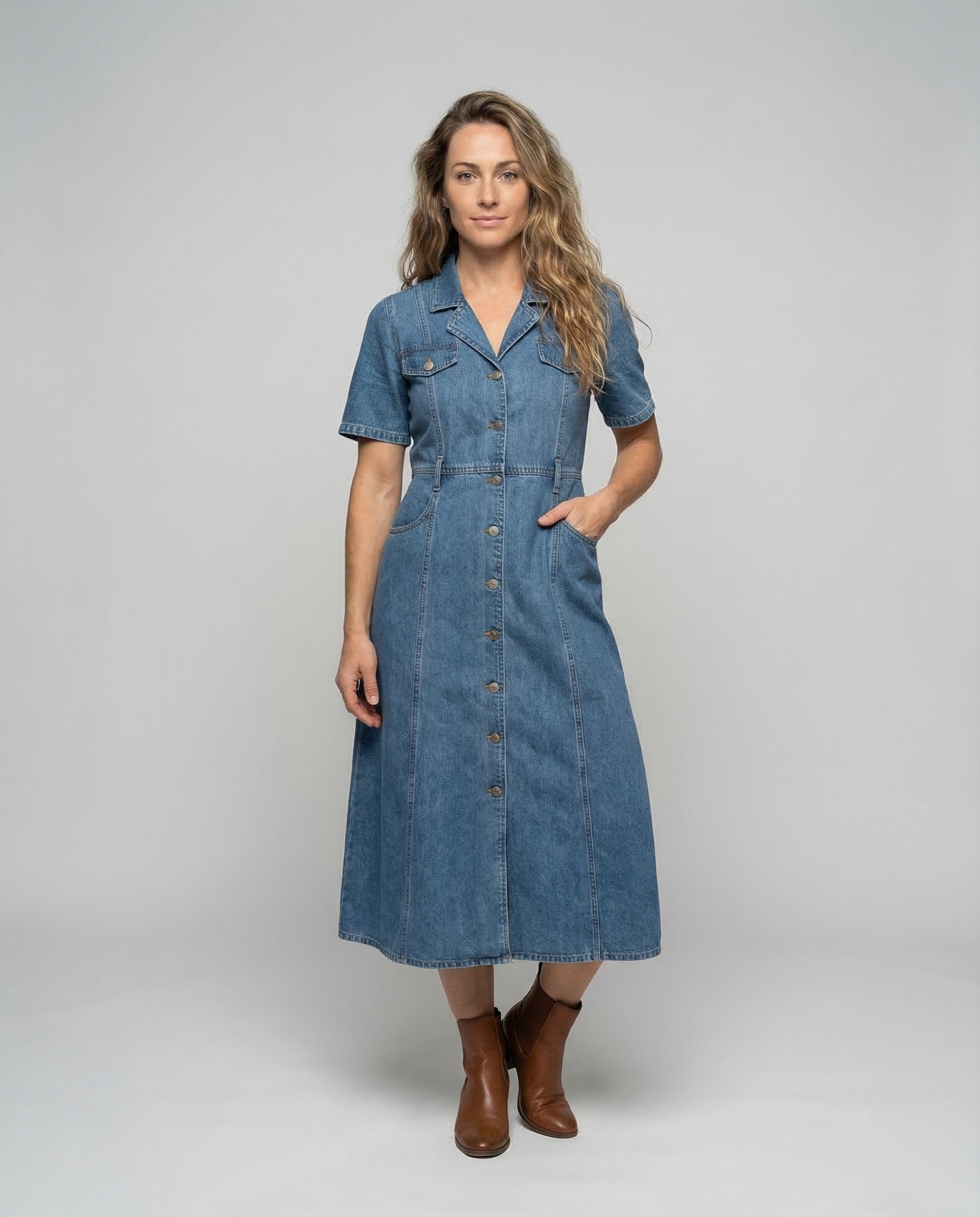 Abito Midi Donna in Denim Casual - Brentozzi