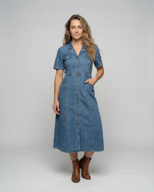 Abito Midi Donna in Denim Casual - Brentozzi