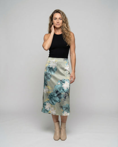 Gonna Midi Donna in Satin Fantasia Floreale - Brentozzi