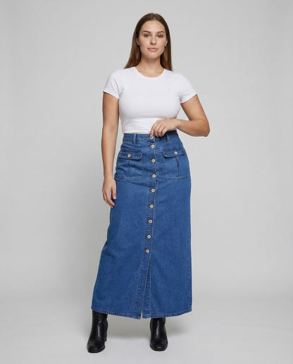 Gonna Lunga Donna in Jeans con Bottoni - Brentozzi