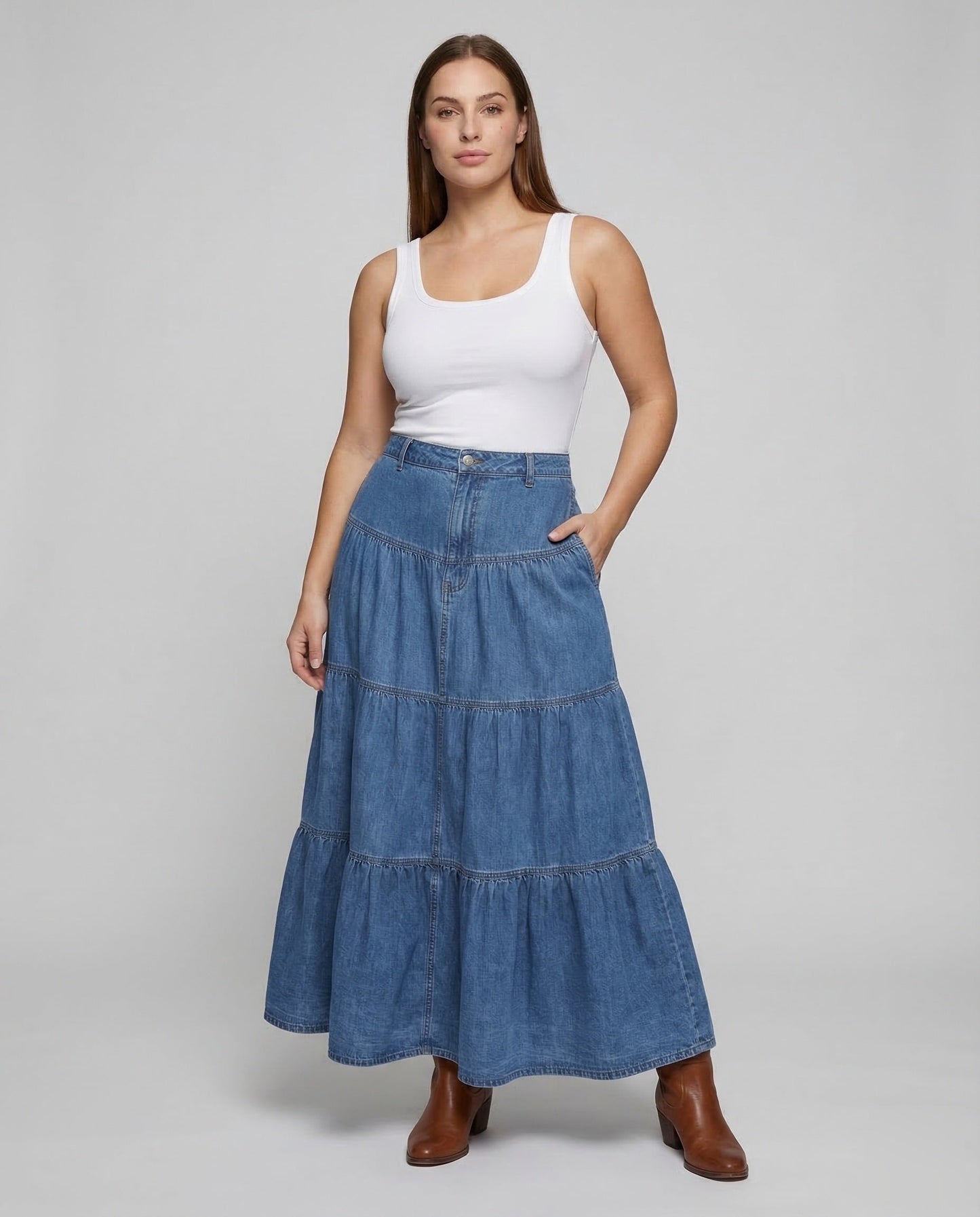 Abito Maxidress Donna Denim Leggero Stile Boho - Brentozzi
