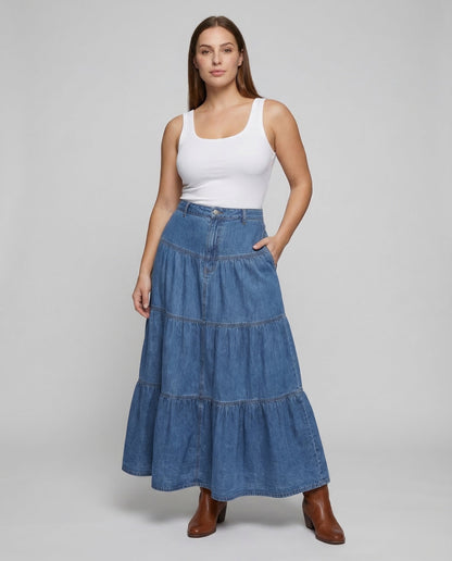 Abito Maxidress Donna Denim Leggero Stile Boho - Brentozzi