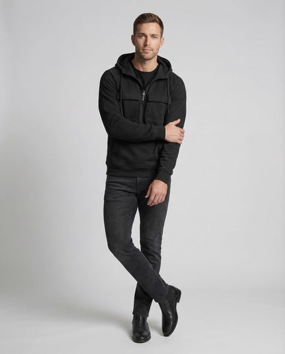 Felpa Uomo con Cappuccio Mezza Zip Stile Utility - Brentozzi