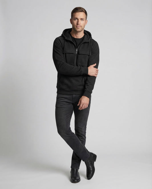 Felpa Uomo con Cappuccio Mezza Zip Stile Utility - Brentozzi