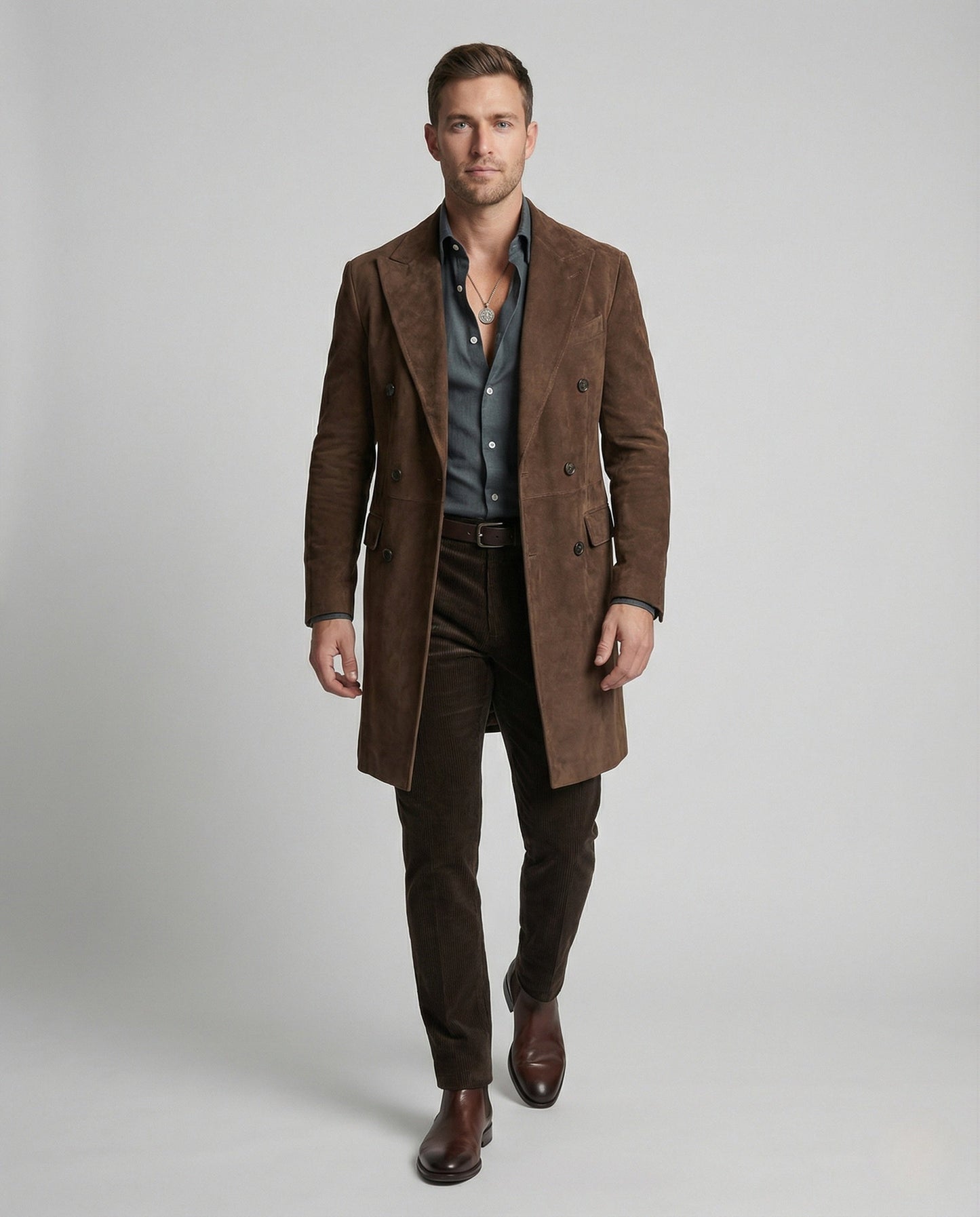 Cappotto Uomo in Pelle Scamosciata Taglio Slim - Brentozzi
