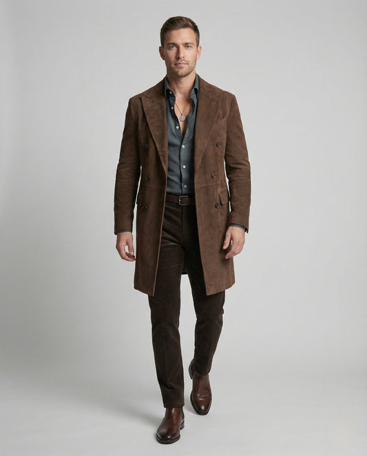 Cappotto Uomo in Pelle Scamosciata Taglio Slim - Brentozzi