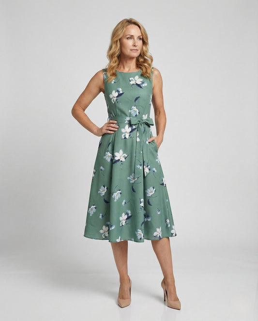 Abito Midi Donna Smanicato con Fantasia Floreale - Brentozzi