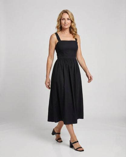 Abito Midi Donna in Satin Scollo Quadrato - Brentozzi