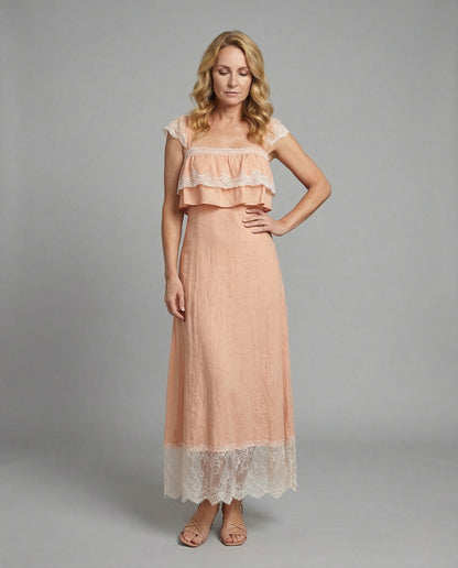 Abito Maxi Donna in Pizzo Boho con Ruches - Brentozzi