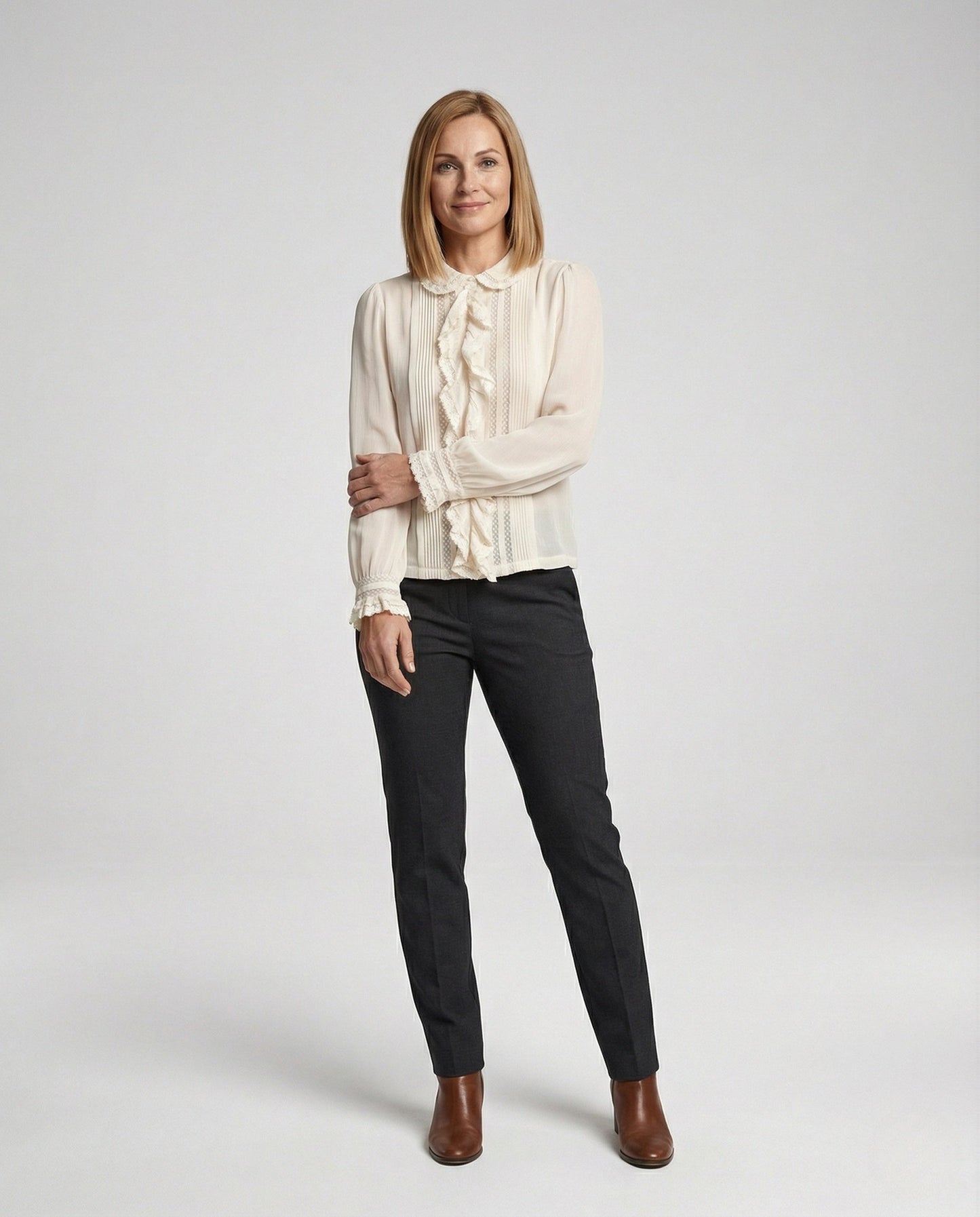 Blusa Donna in Chiffon Colletto con Ruches Stile Romantico - Brentozzi