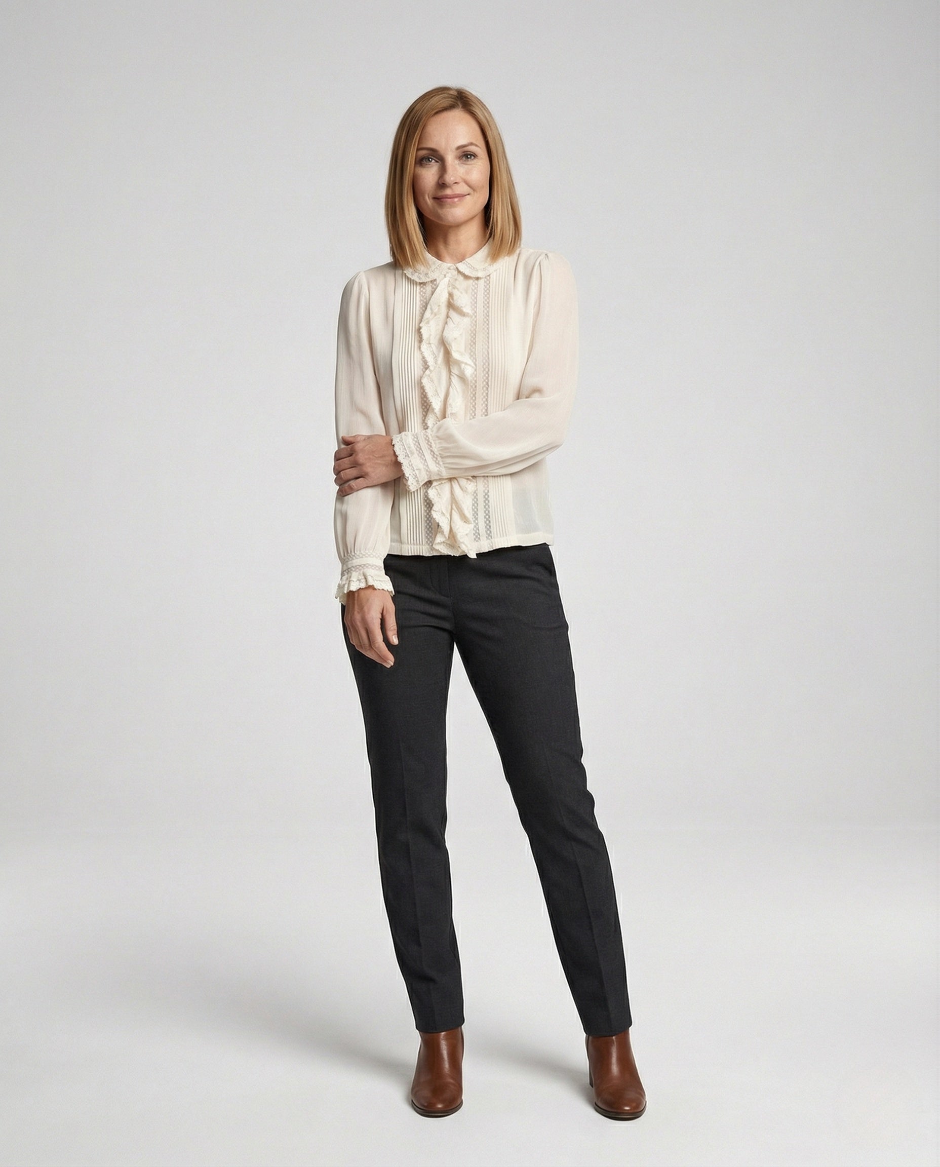 Blusa Donna in Chiffon Colletto con Ruches Stile Romantico - Brentozzi