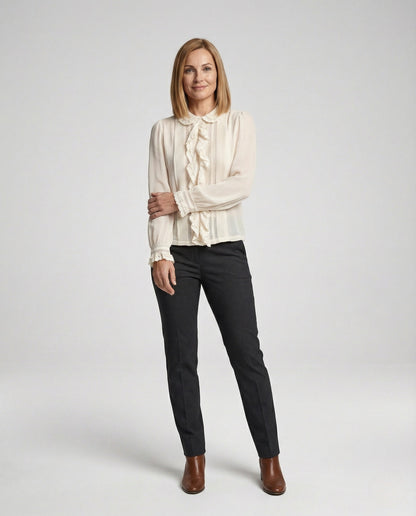 Blusa Donna in Chiffon Colletto con Ruches Stile Romantico - Brentozzi