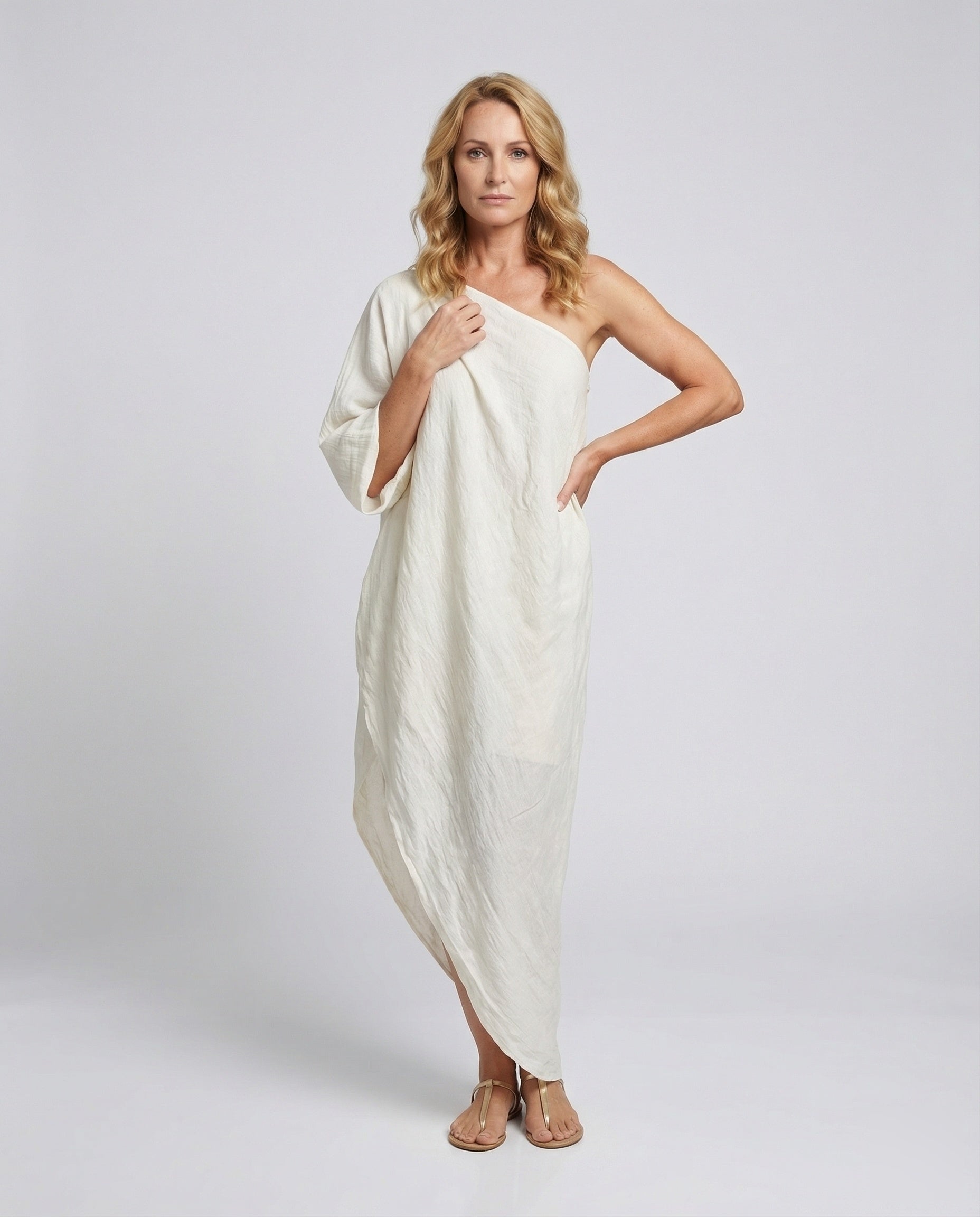 Abito Maxi Donna Asimmetrico Spalla Manica Sbuffo - Brentozzi