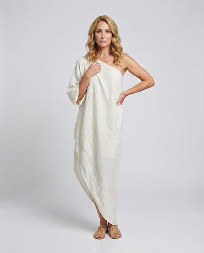 Abito Maxi Donna Asimmetrico Spalla Manica Sbuffo - Brentozzi