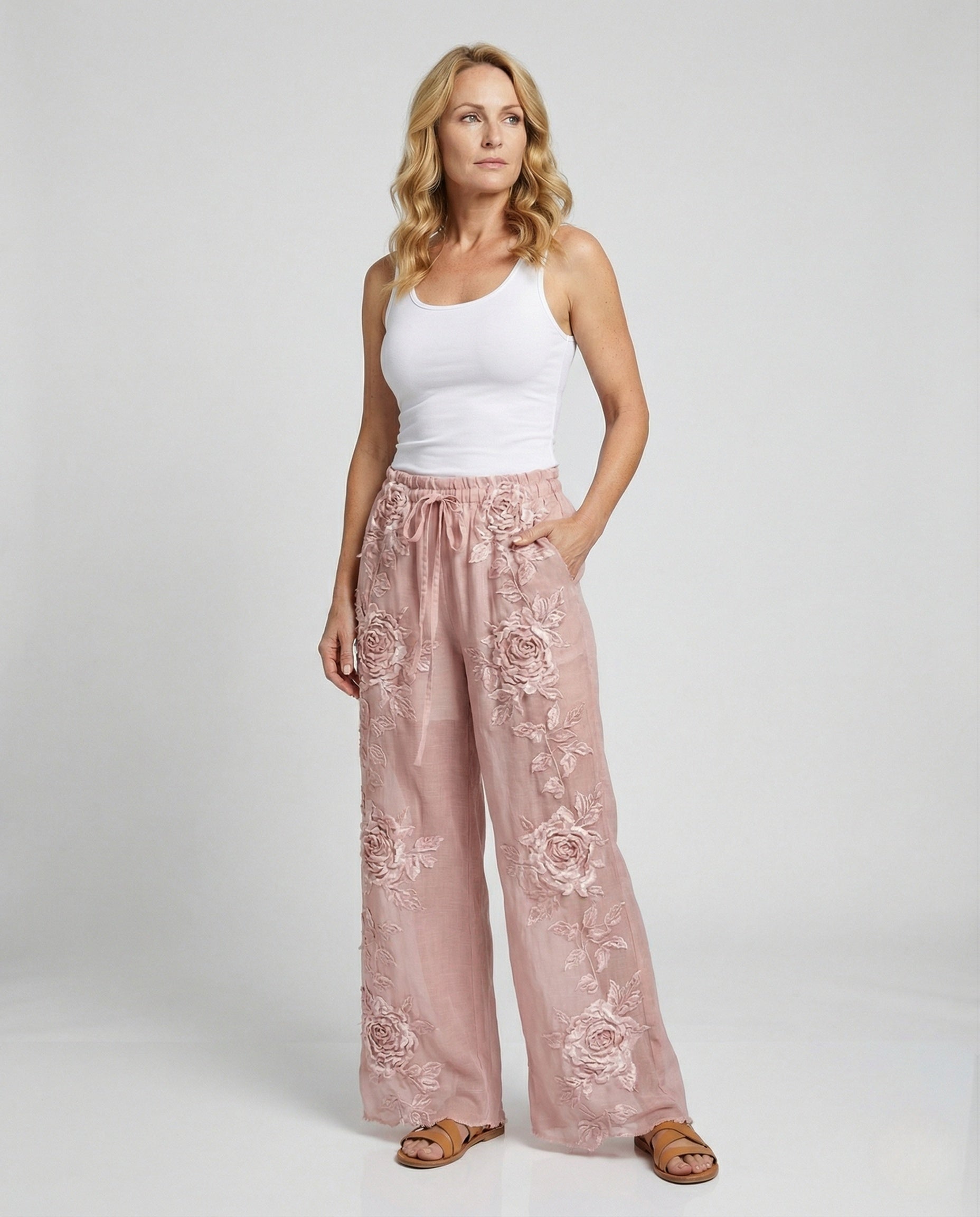Pantaloni Harem Donna Stile Boho Applicazioni Floreali - Brentozzi