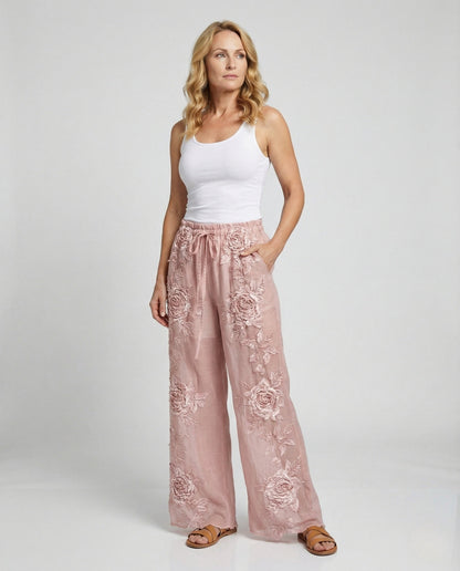 Pantaloni Harem Donna Stile Boho Applicazioni Floreali - Brentozzi