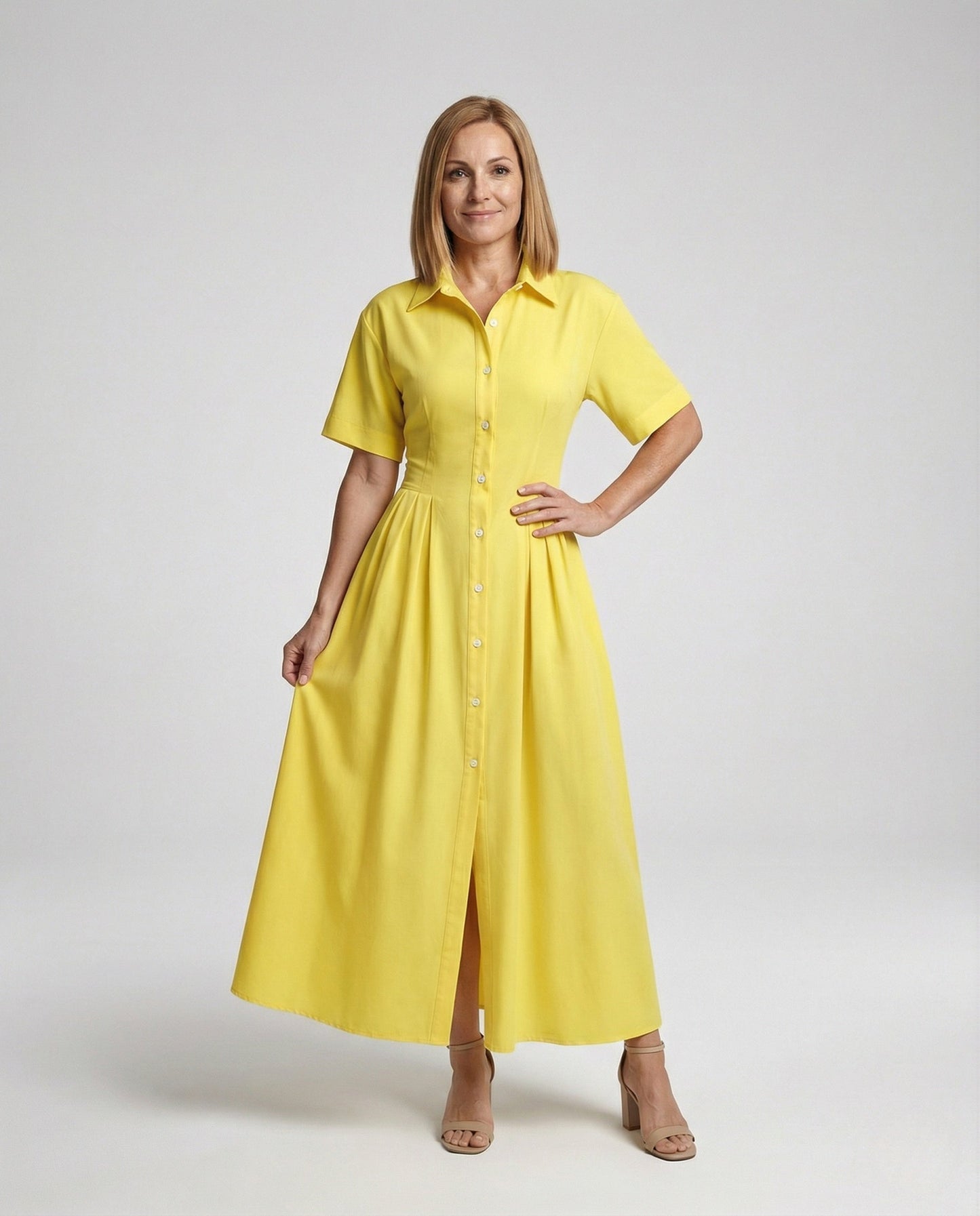 Abito Maxi Donna Stile Camicia con Spacco Laterale - Brentozzi